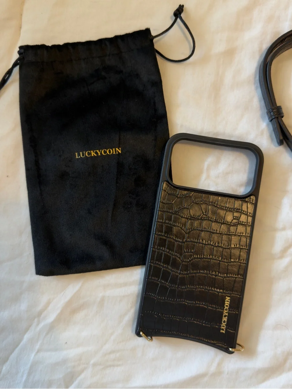 Lucky Brand Black Croc-Embossed Leather Phone Case with strap